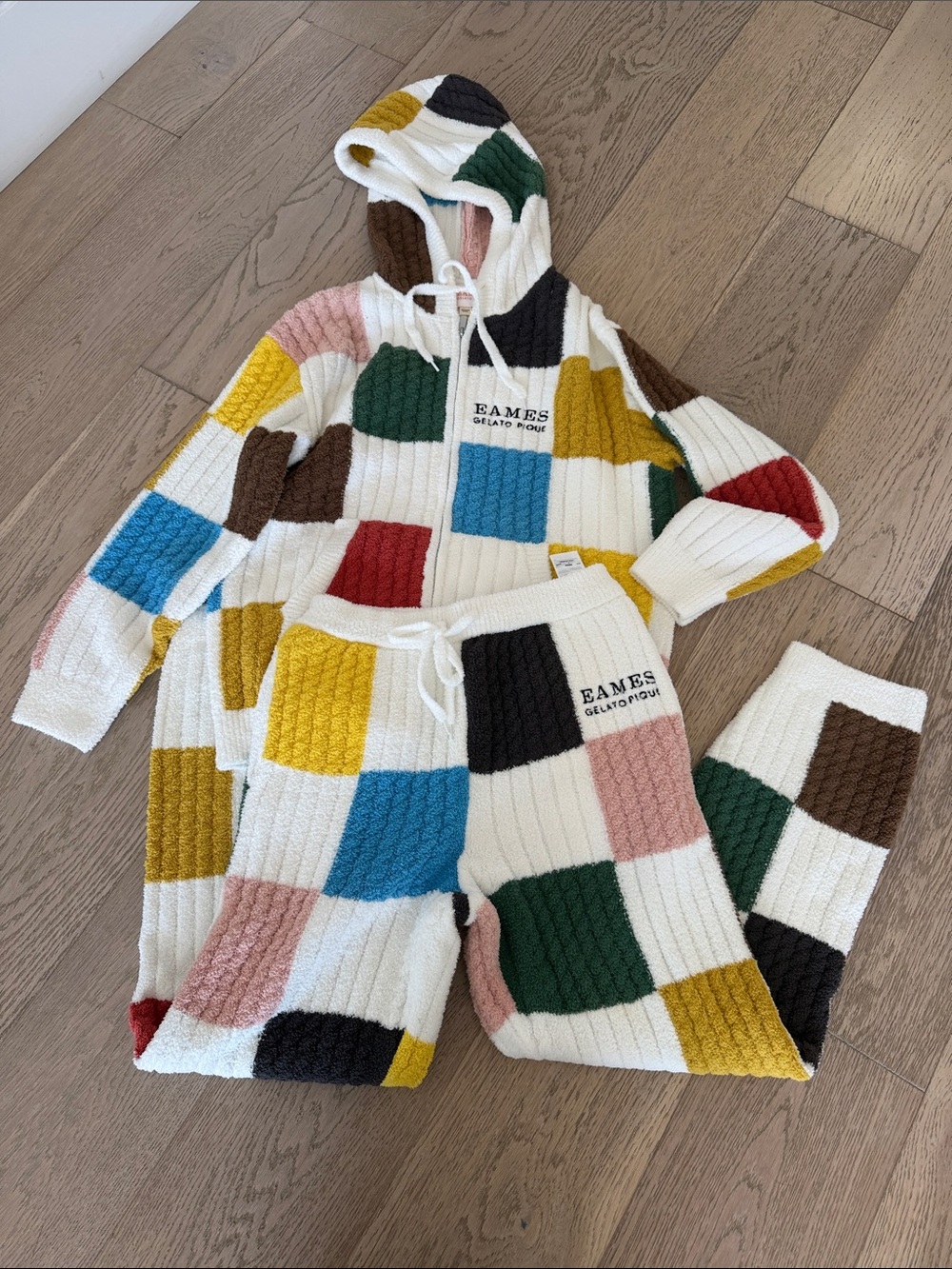 EAMES Gelato Lounge Hooded Pajama Set - White Multi Colorblock
